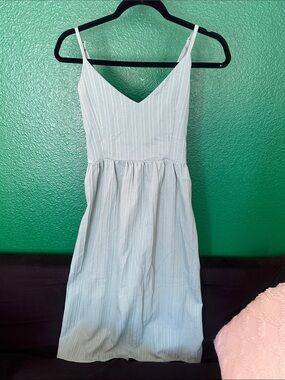 Light Blue/Green Striped Sundress with V-Neck